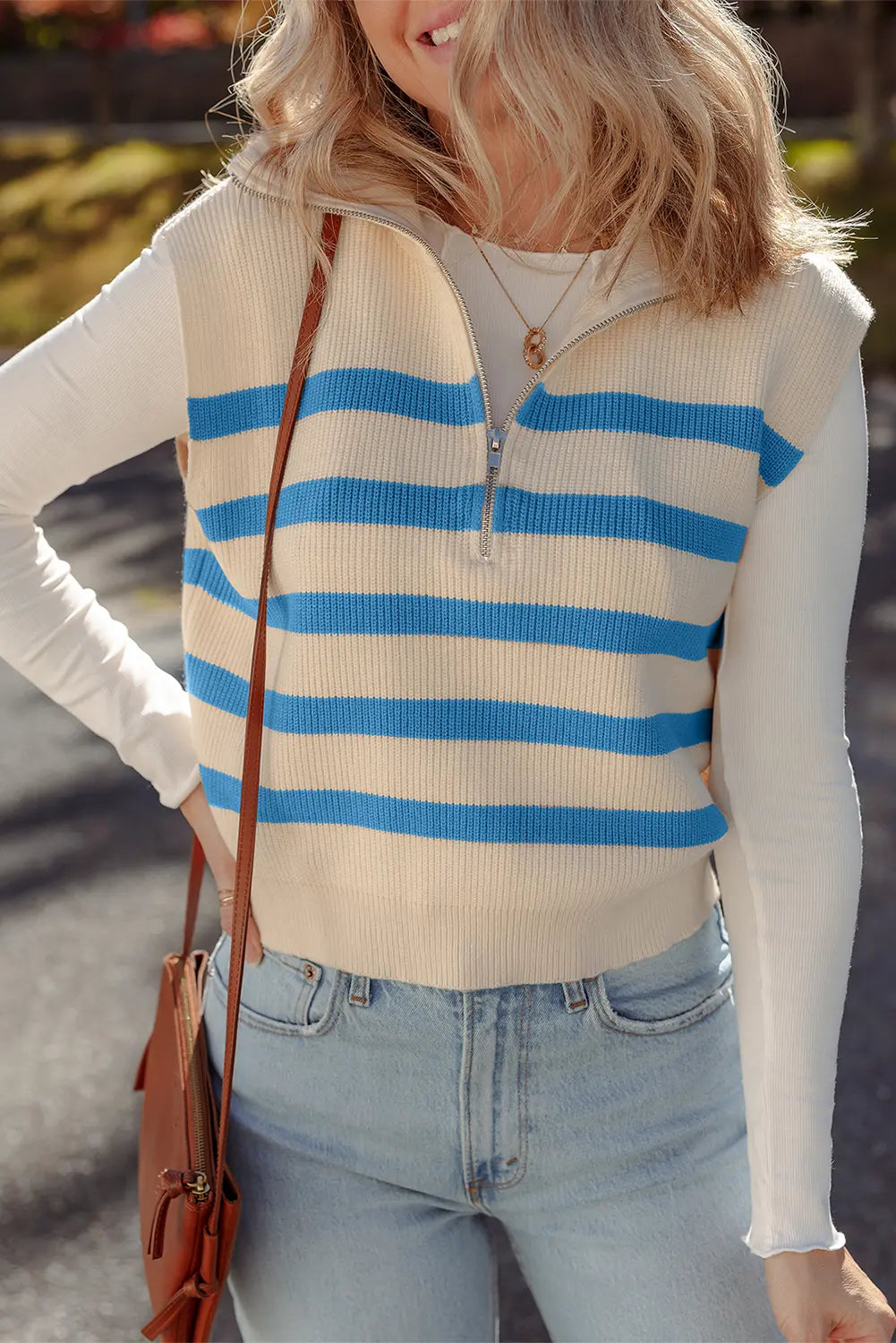 Ribbed Half Zip Collared Sweater Vest – Chicory Coffee