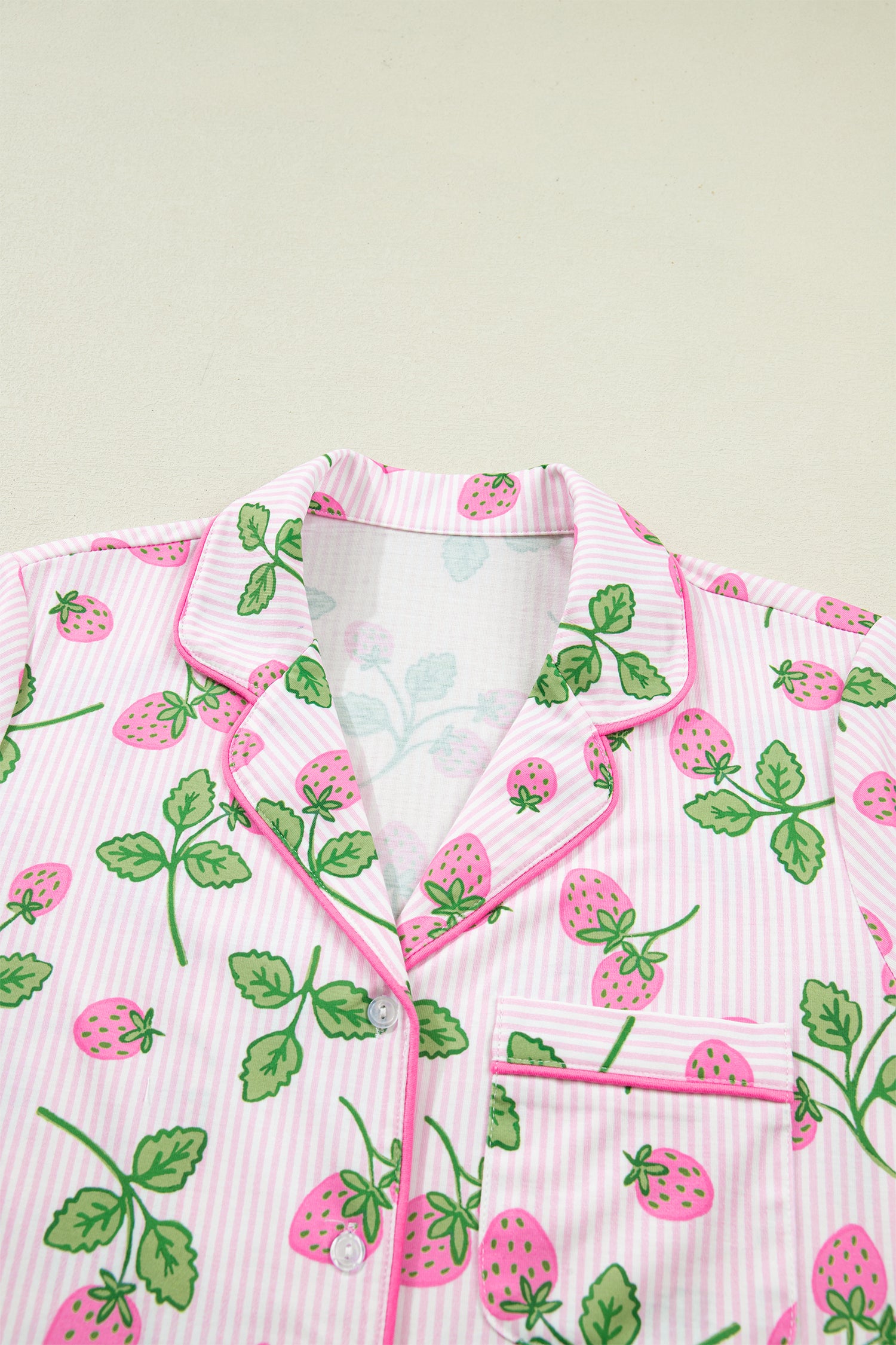 Striped Strawberry Print Pyjama Set – Pink