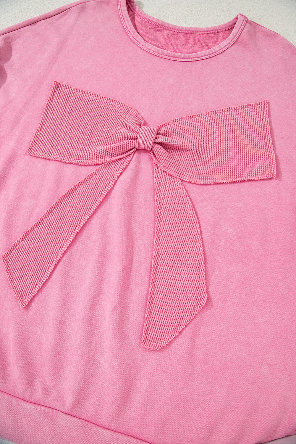 Bonbon Waffle Bowknot Patchwork Graphic Mineral Wash Plus Size Sweatshirt eAura
