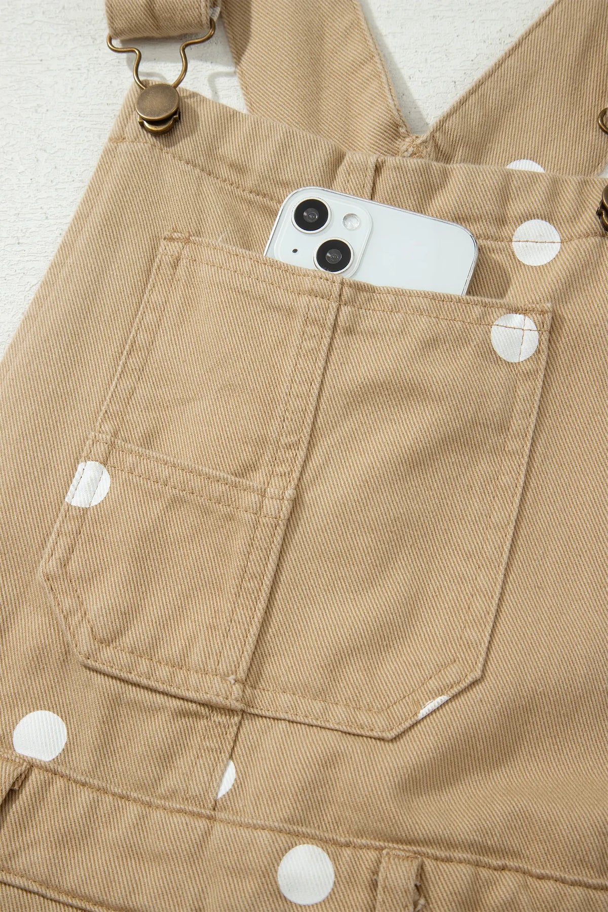 Polka Dot Print Bib Pocket Denim Barrel Overalls