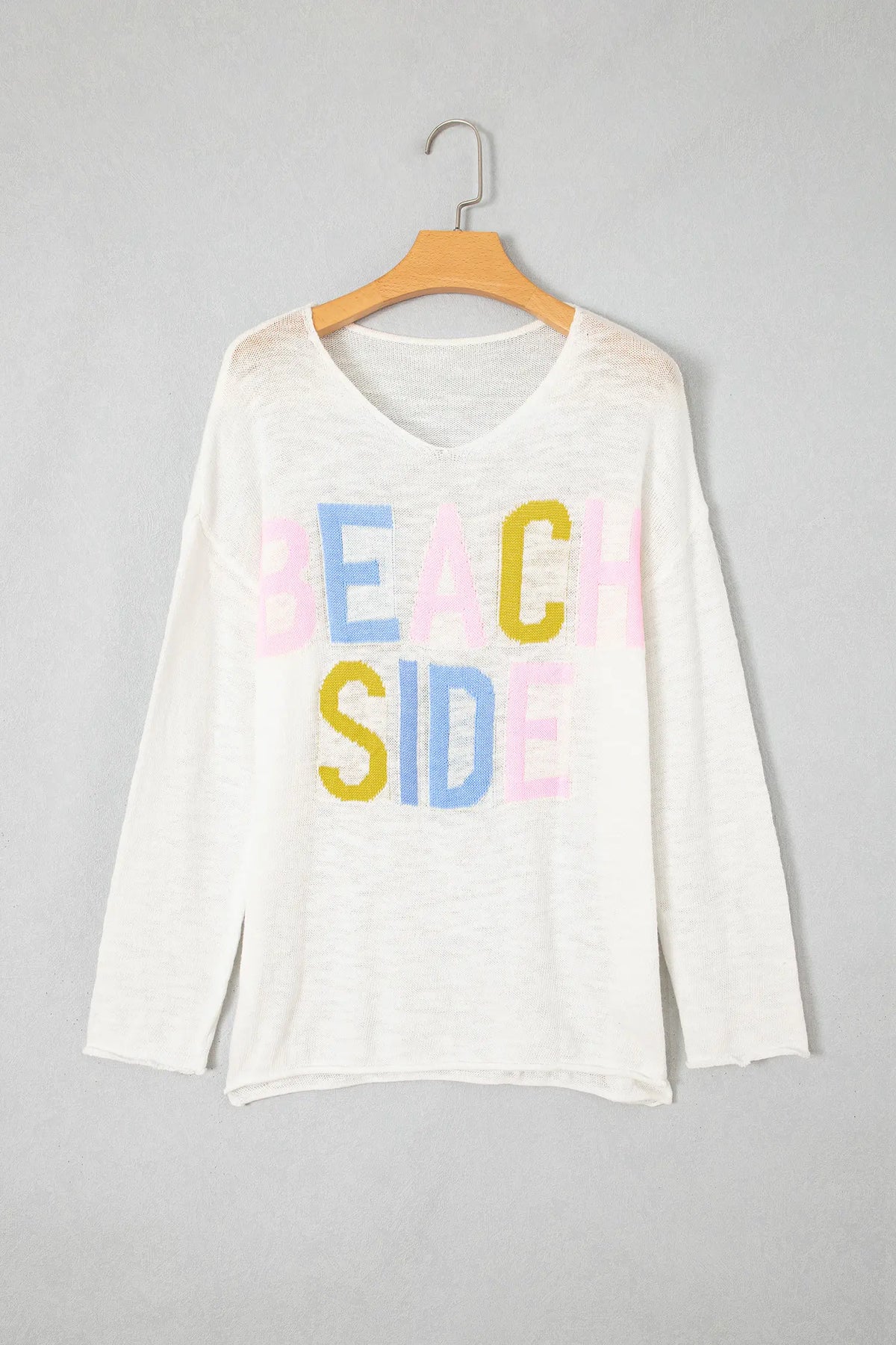 V Neck Lightweight Knit BEACH SIDE Shift Tunic Sweater – White