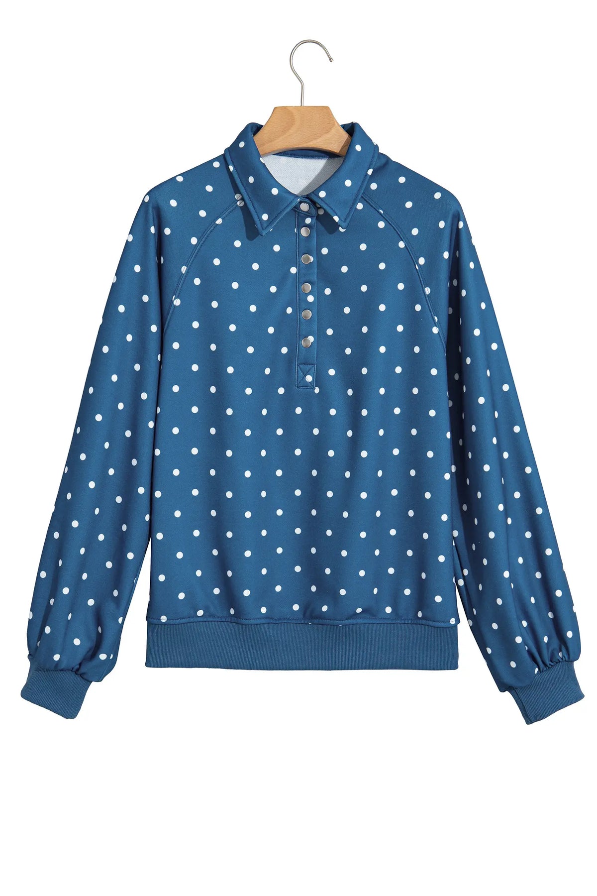 Polka Dot Print Metal Button Collar Casual Pullover Sweatshirt – Pink