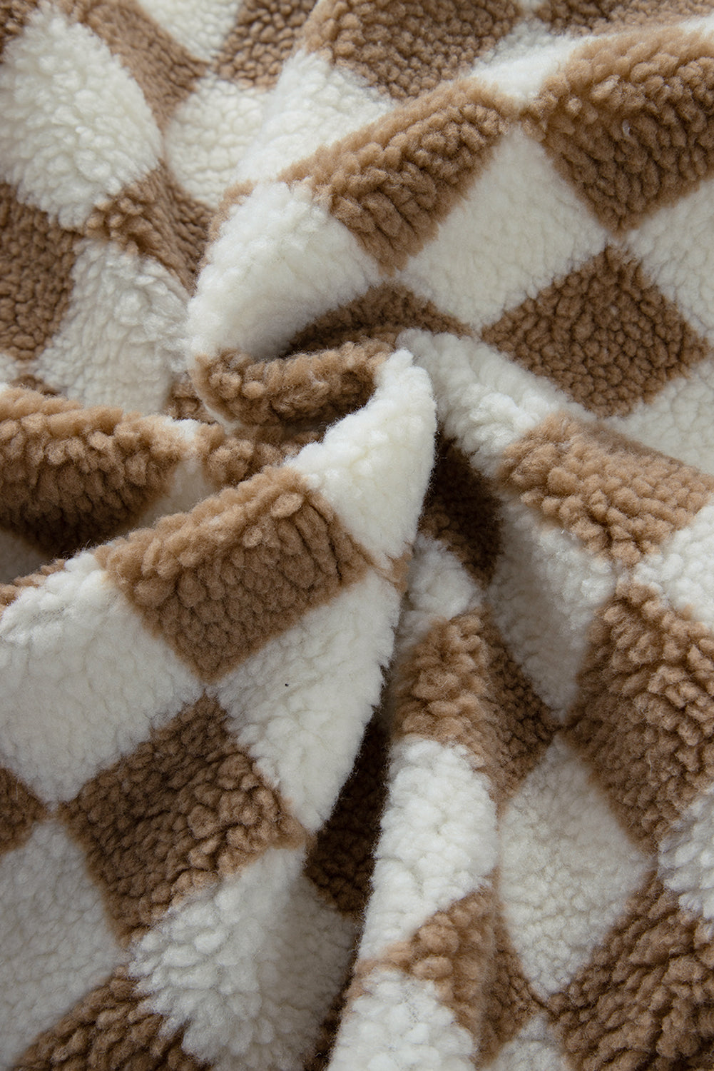 Khaki Checkered Sherpa Collared Jacket Vest - eAura