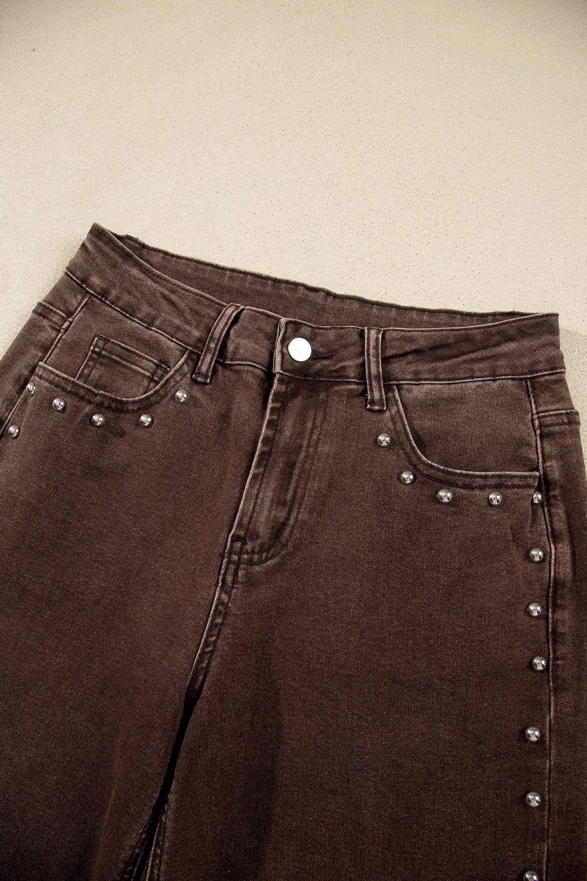 Studded Detail Straight Leg Casual Loose Jeans – Black