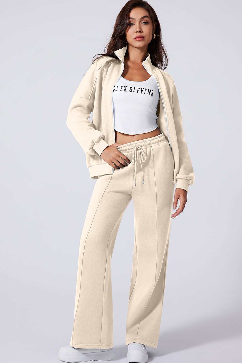 Drop Shoulder Zip Up Jacket Drawstring Joggers Co-ord Set - eAura