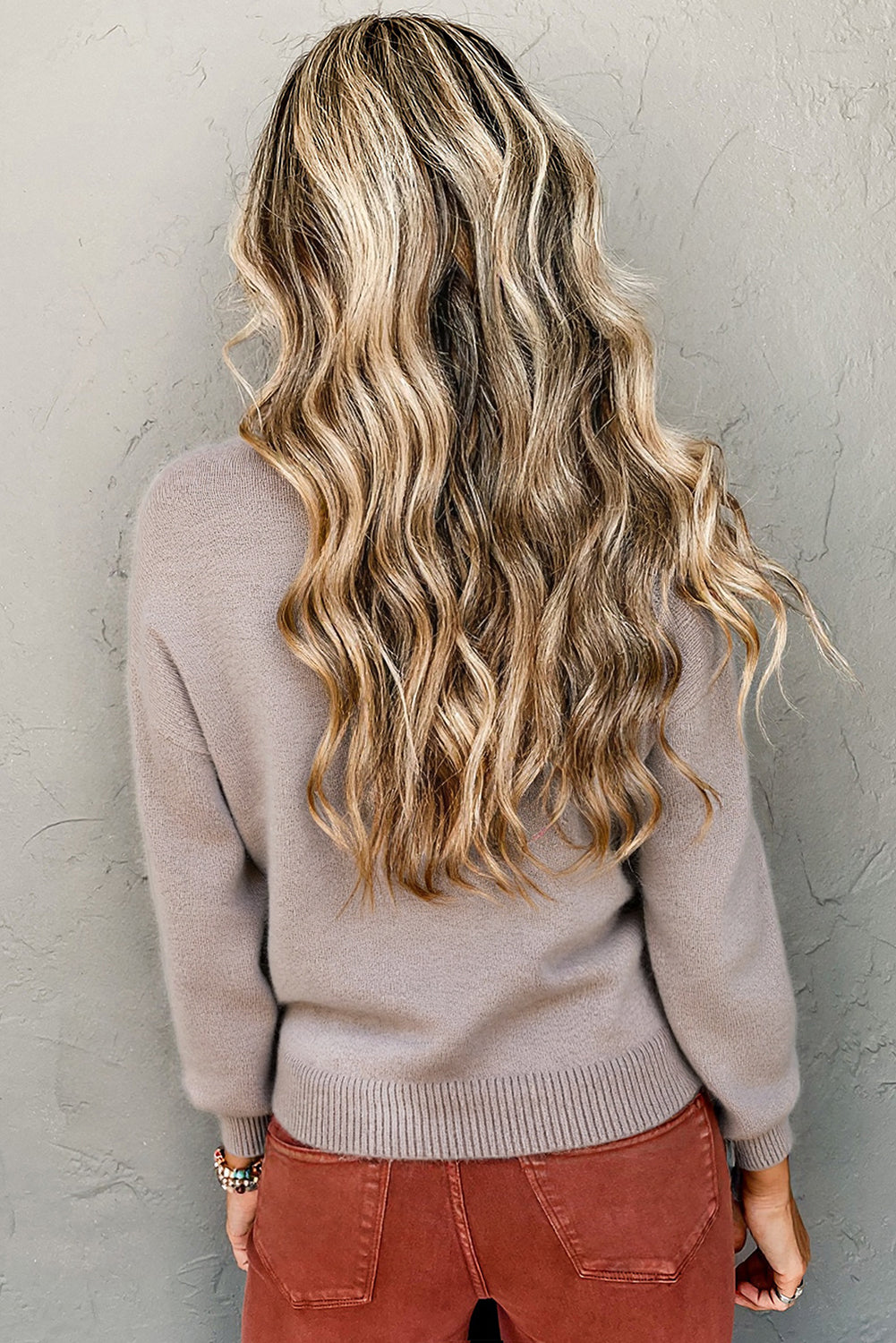 Embroidered Floral Sleeve Round Neck Loose Sweater - eAura