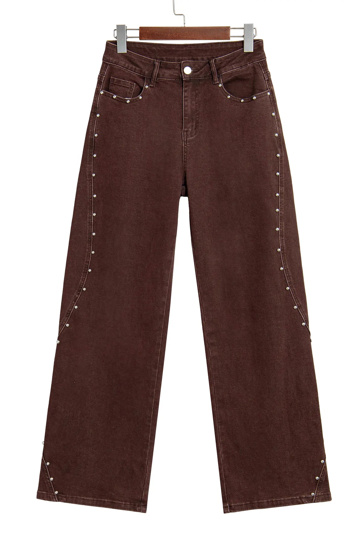 Side Seam Rivet Detail Ankle Length Casual Jeans – Coffee