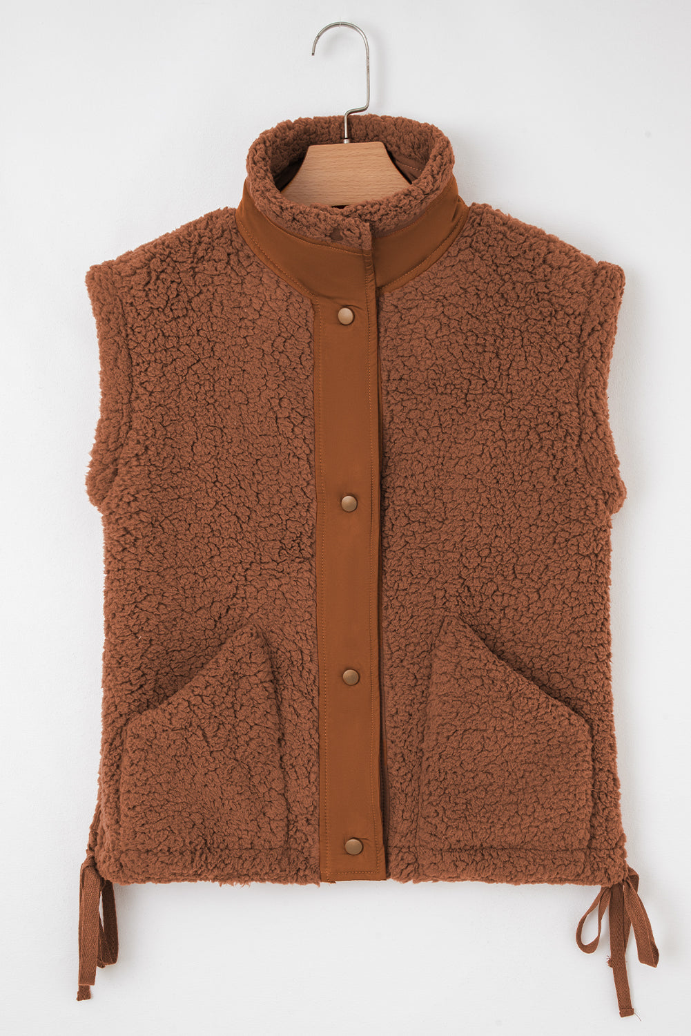 Faux Fur Snap Button Front Vest Vest with Pockets - eAura