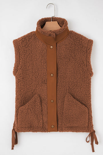 Faux Fur Snap Button Front Vest with Pockets - Outerwear/Vests