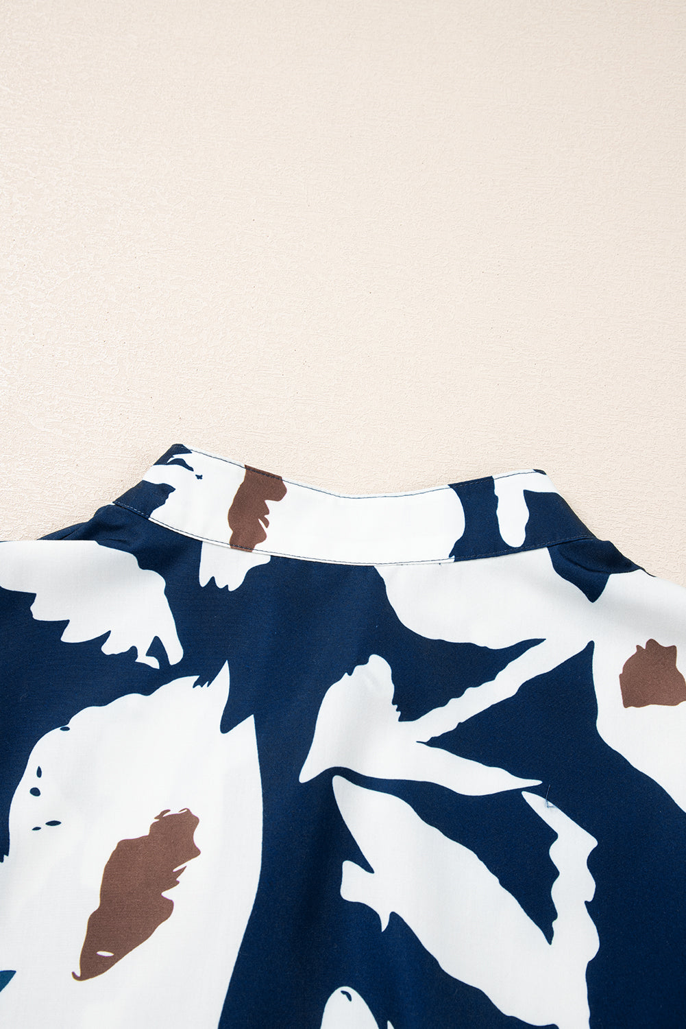 Sail Blue Abstract Floral Print Puff Sleeve Half Button Blouse eAura