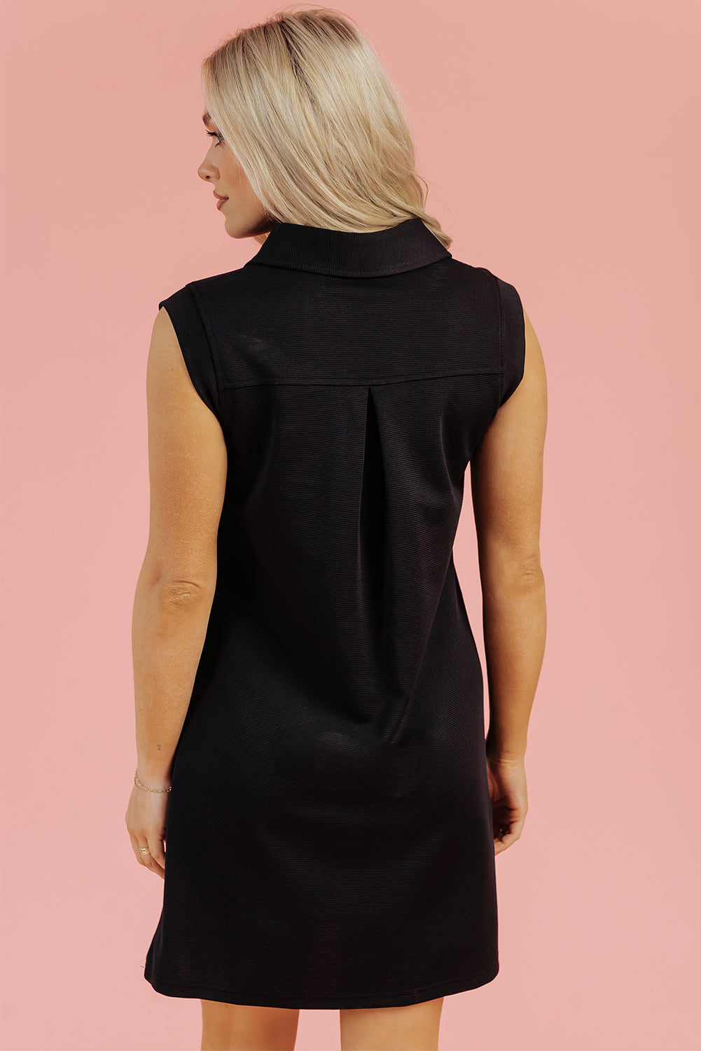 Black Sequin Patched V Neck Collared Mini Dress eAura