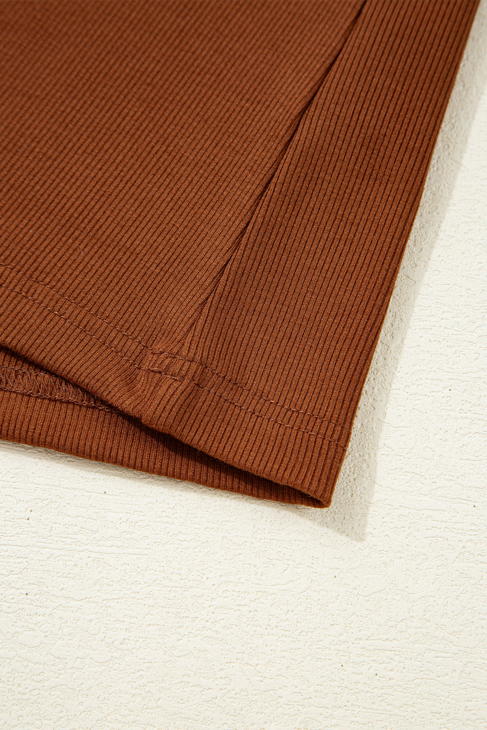 Cinnamon Leather Ruffle Sleeve Patchwork Round Neck Blouse eAura