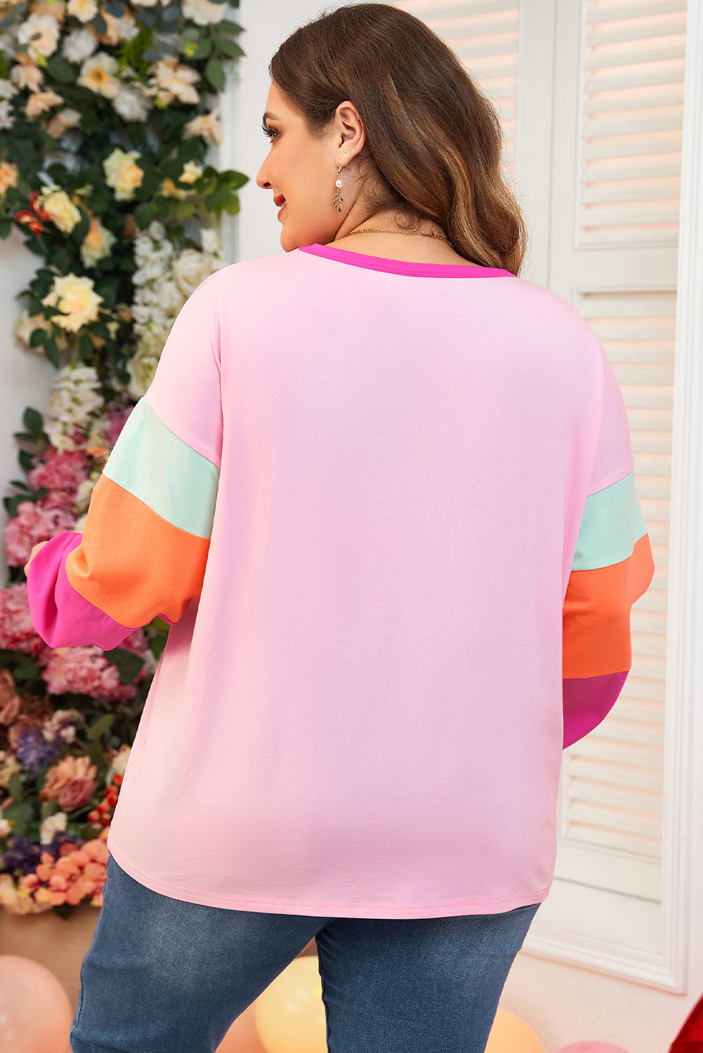 Dark Blue Colourblock Patchwork Long Sleeve Plus Size Top Beagle Boutique Fashion Outlet