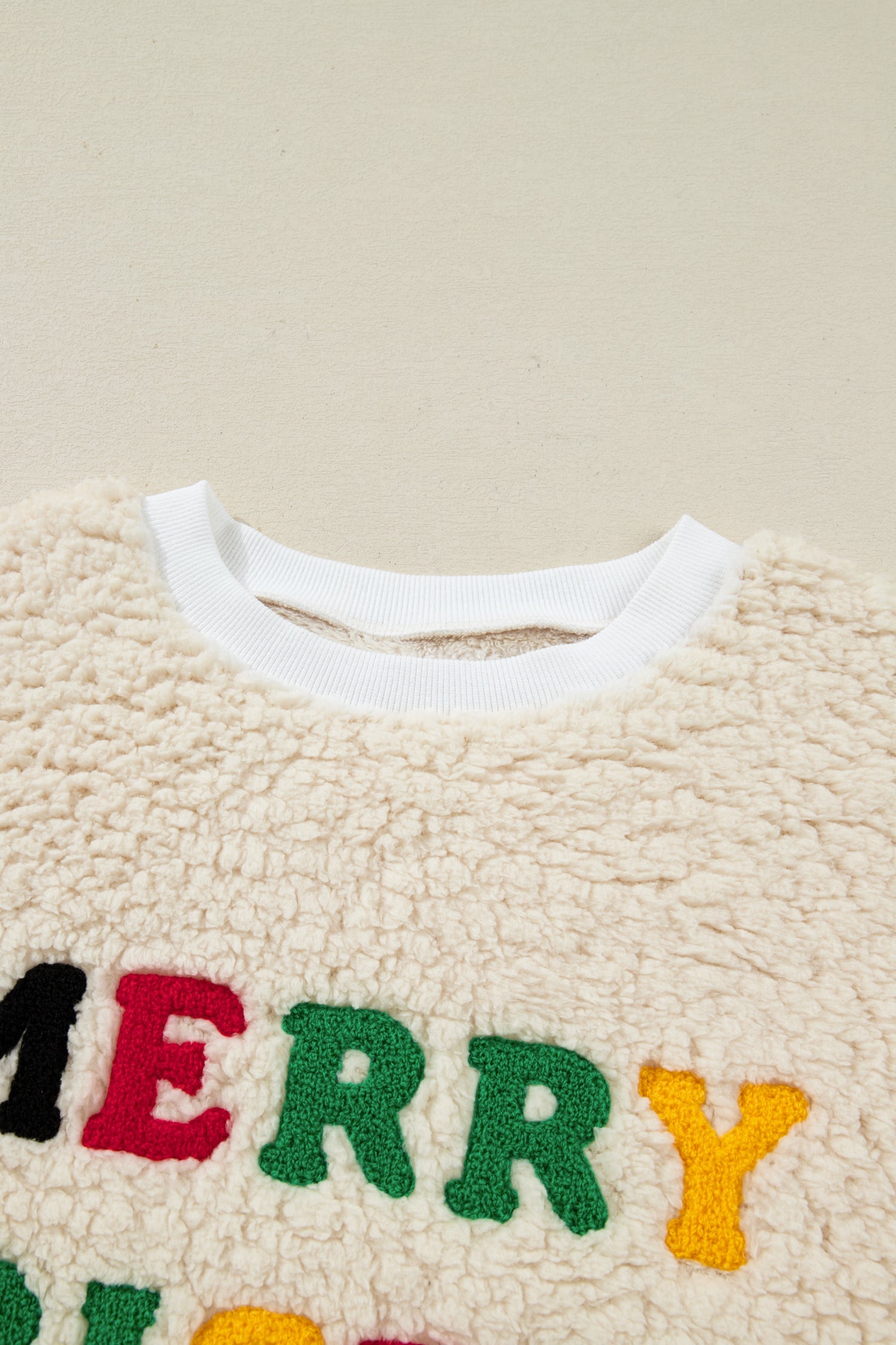 MERRY CHRISTMAS Multicoloured Embroidered Sherpa Pullover Sweatshirt - eAura