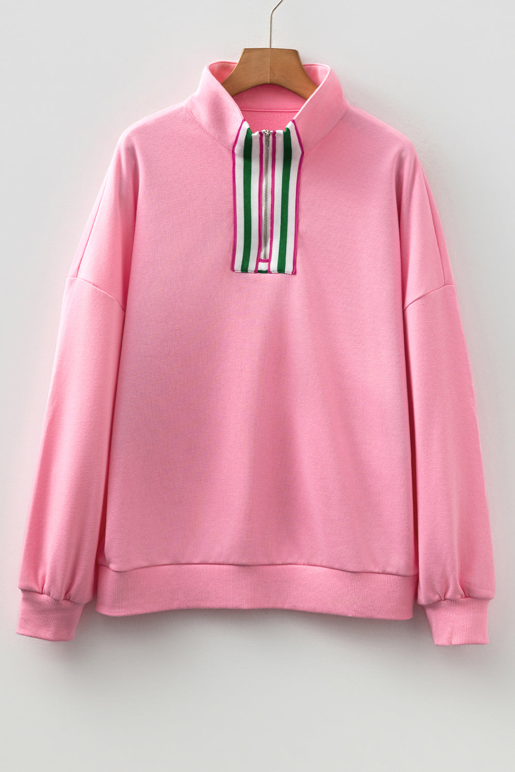 Contrast Striped Patchwork Zip Collar Pullover Sweatshirt eAura