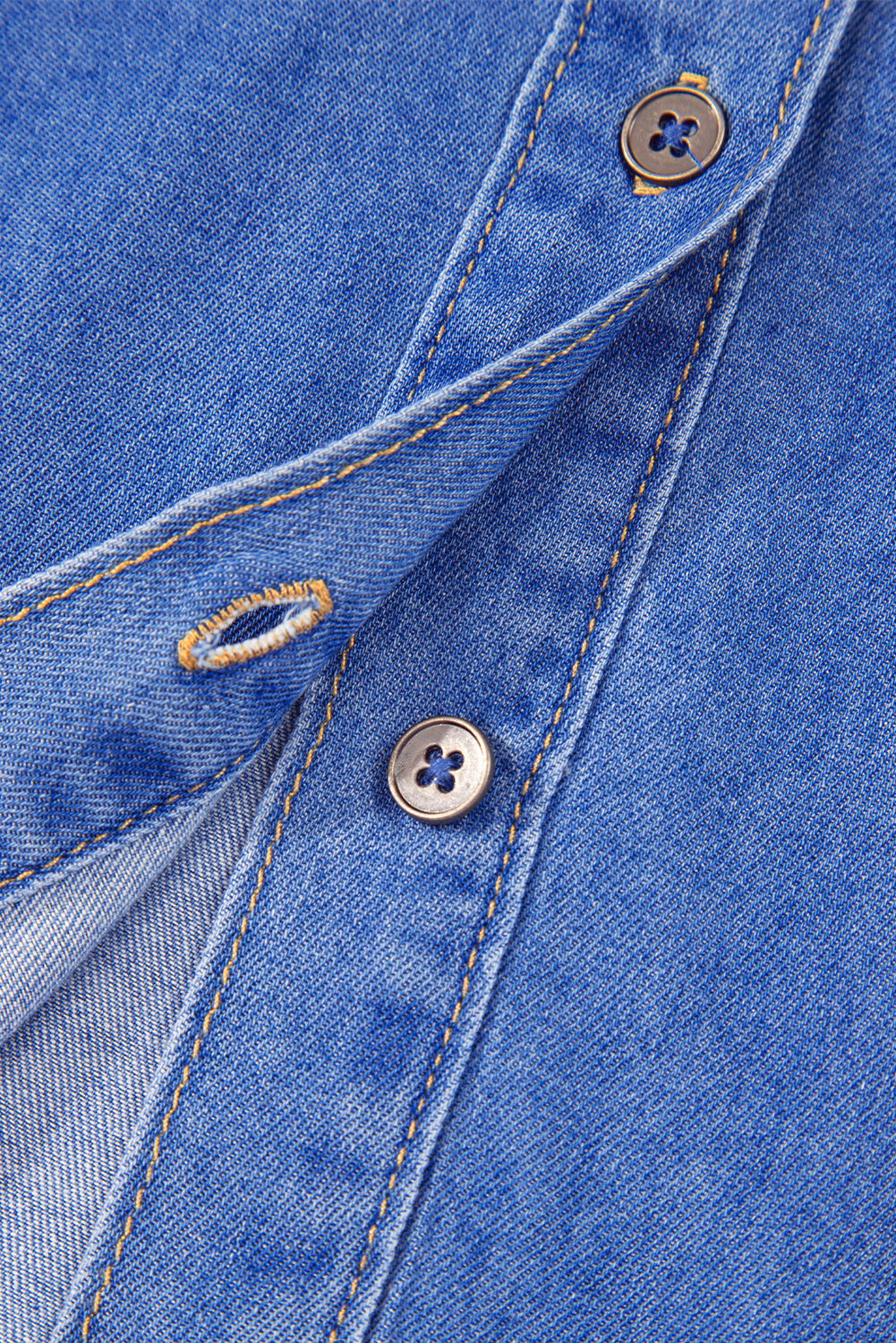 Mineral Wash Cap Sleeve Ruffled Button Up Denim Shirt eAura
