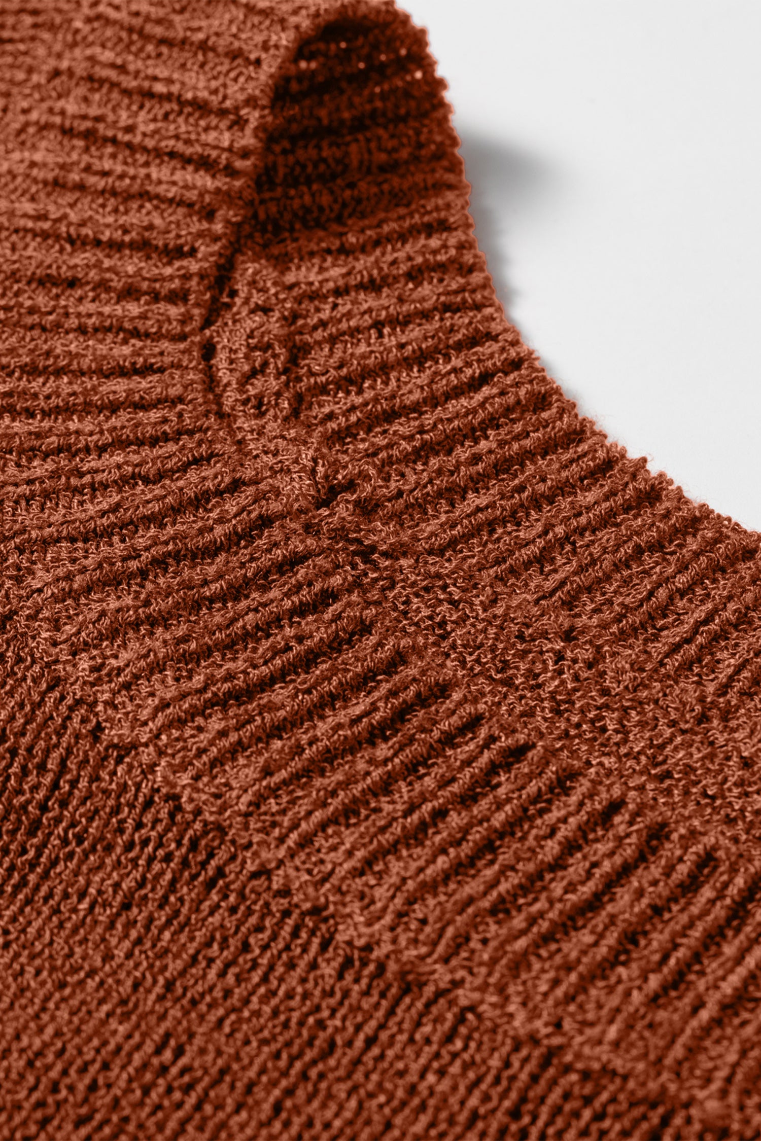 Coffee Ribbed Knit Round Neck Short Sleeve Sweater – Brown
