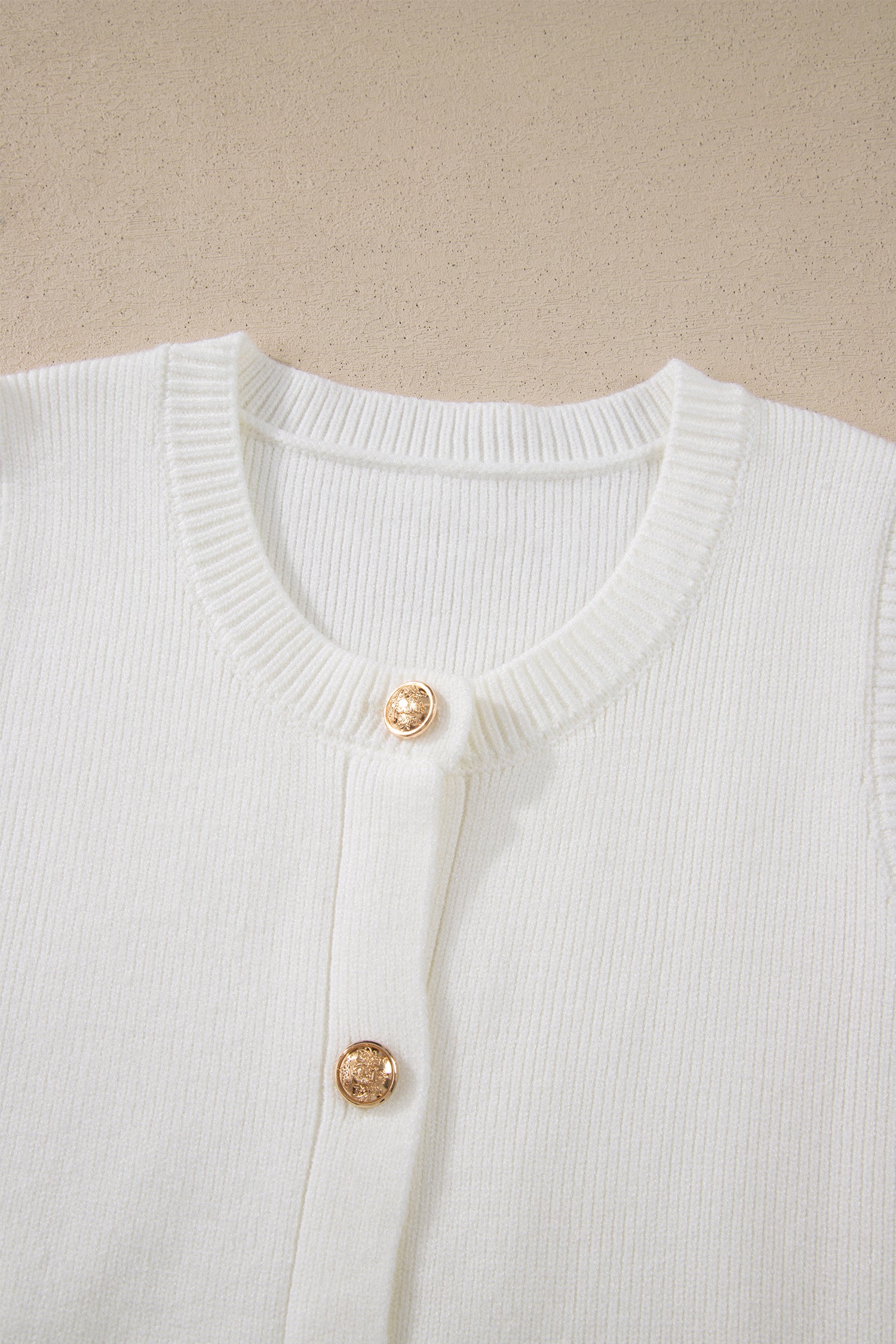 White Sleeveless Knit Button Pocketed Sweater