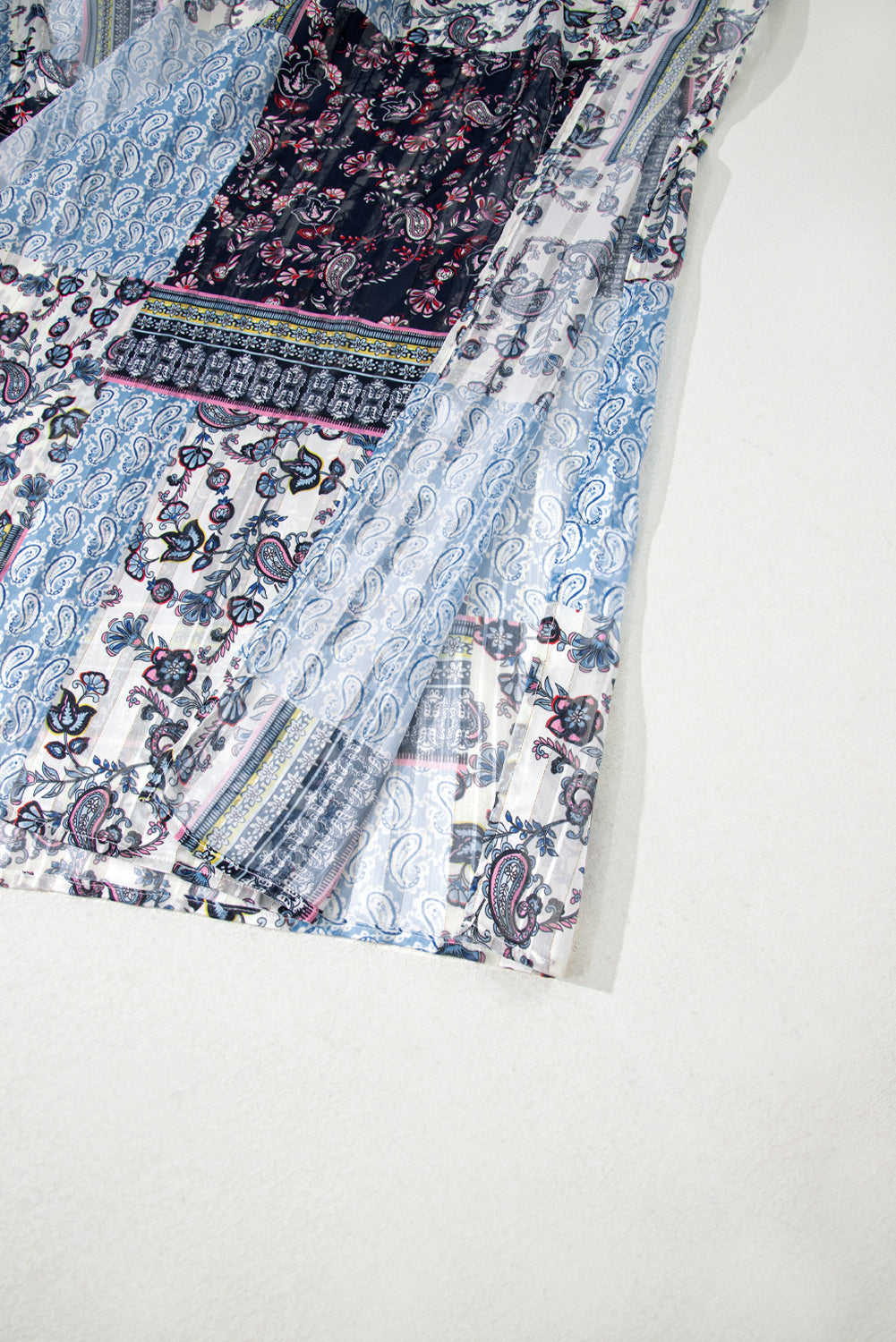 Retro Floral Print Long Loose Open Front Kimono – Blue