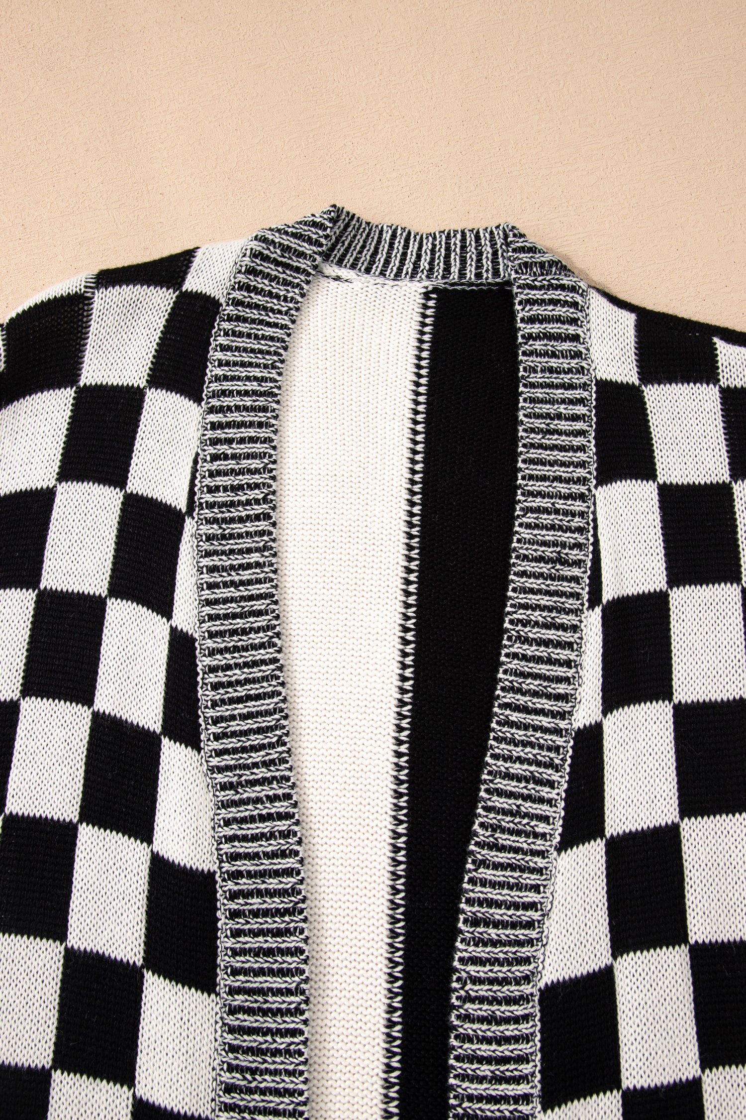Checkered Bubble Sleeve Drop Shoulder Open Cardigan - eAura
