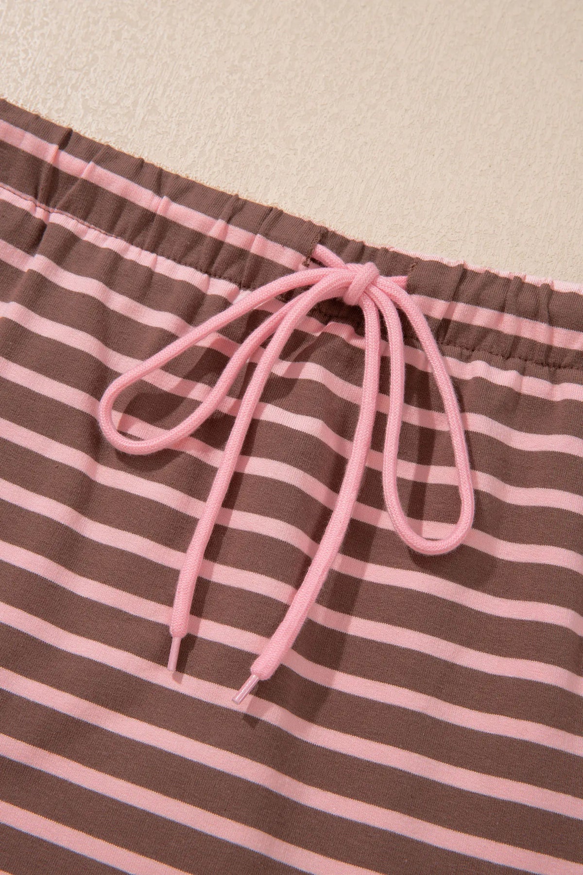 Striped Drawstring Waist Long Sleeve Top Mini Skort Set – Brown Stripe