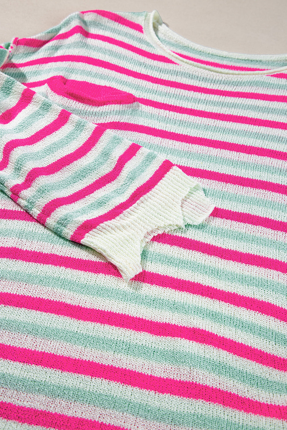 Rose Stripe Oversized Drop Shoulder Sweater with Pocket eAura