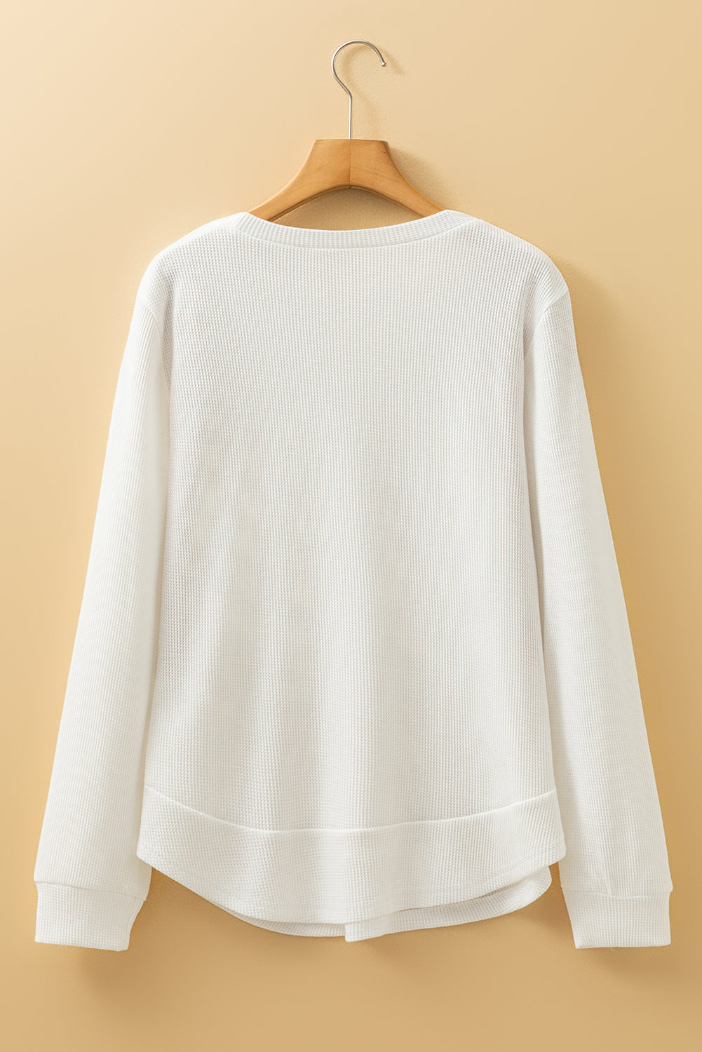 Rounded Hem Waffle Long Sleeve Top - eAura
