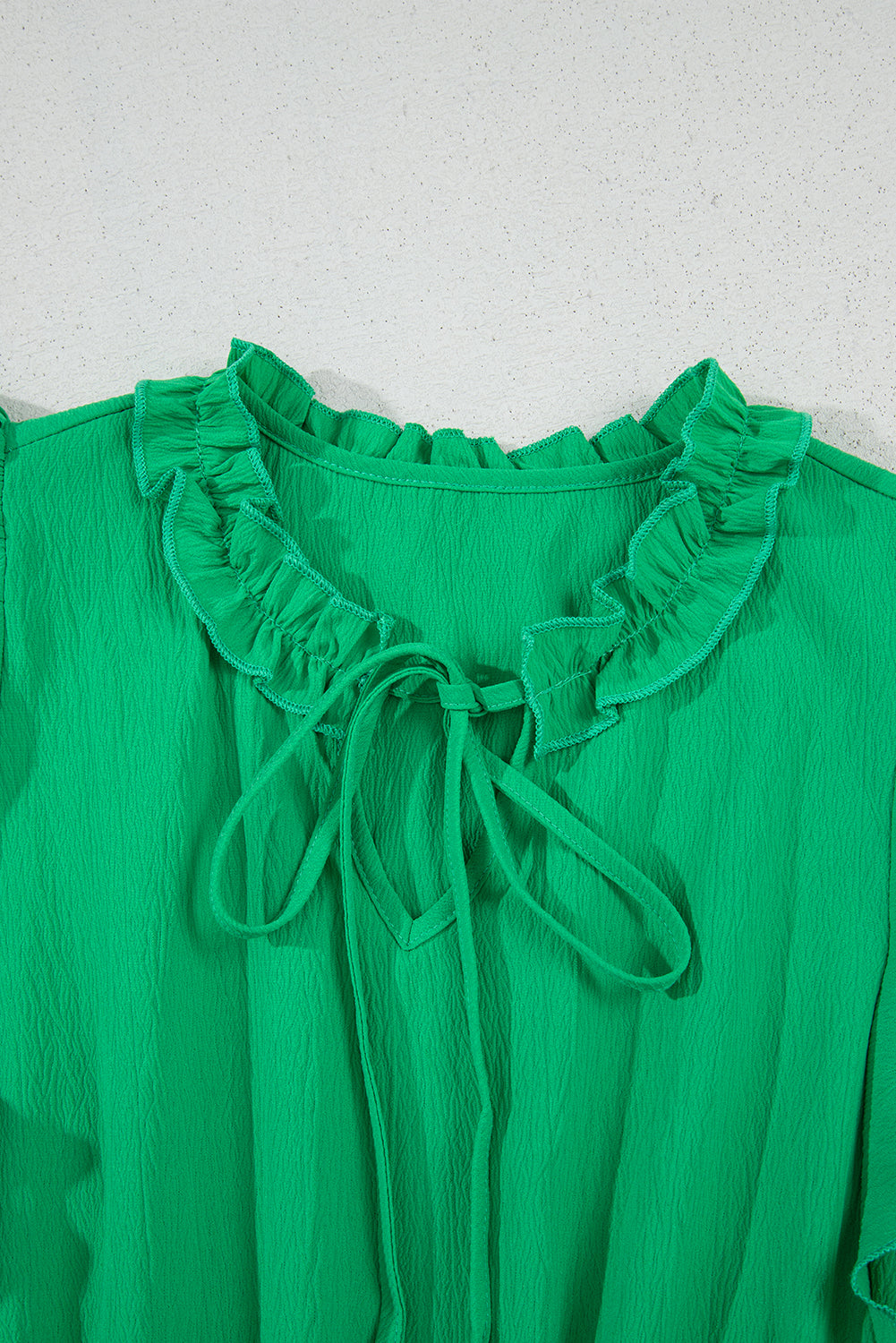 Bright Green Split V Neck Elastic Waist Ruffled Dress eAura