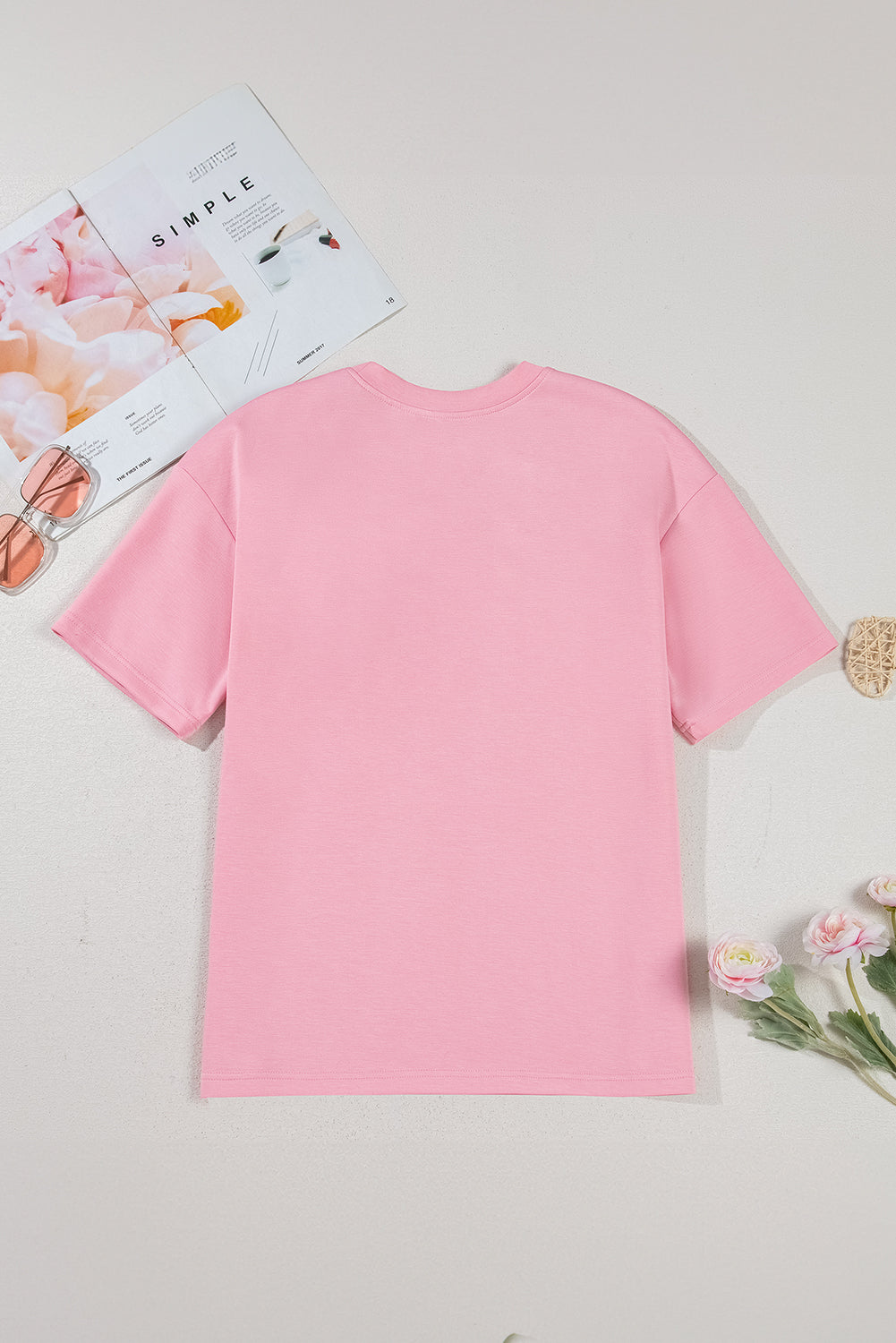 Pink Bow Applique Half Sleeve T-shirt - eAura