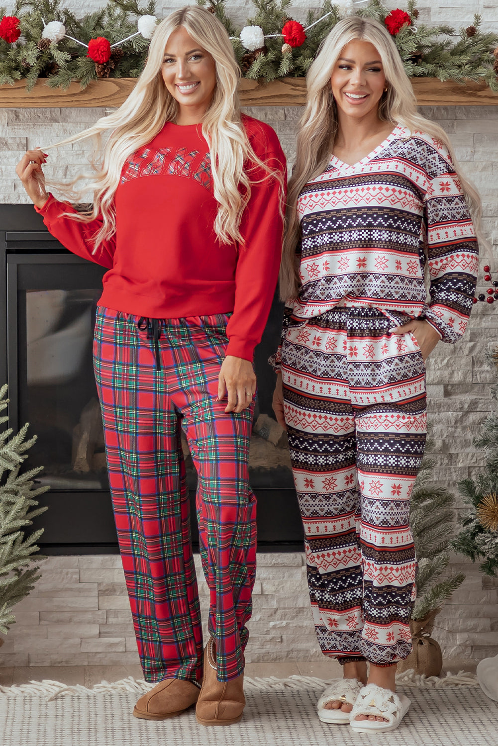 Retro Christmas Pattern Loose Pullover Pyjama Set - eAura