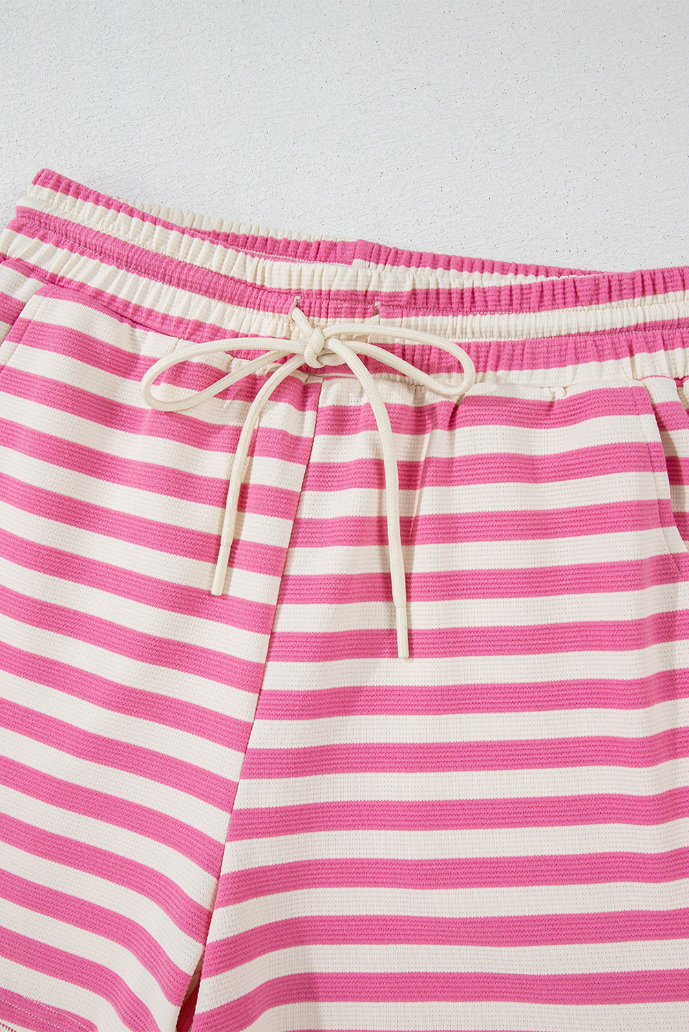 Rose Stripe Crew Neck T Shirt and Drawstring Shorts Set eAura