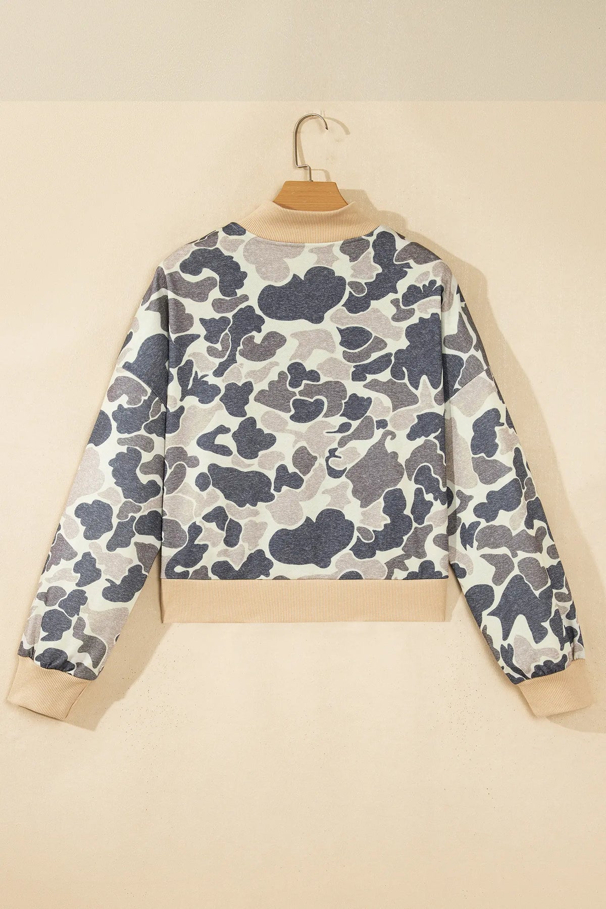 Camouflage Print Colour Block Trim Zip Bomber Sweatshirt – Multicolour