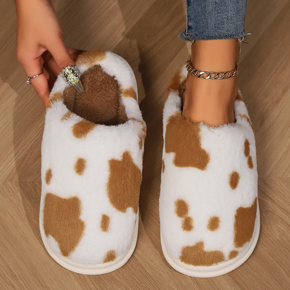 Cow Spotted Plush Slippers beagle boutique