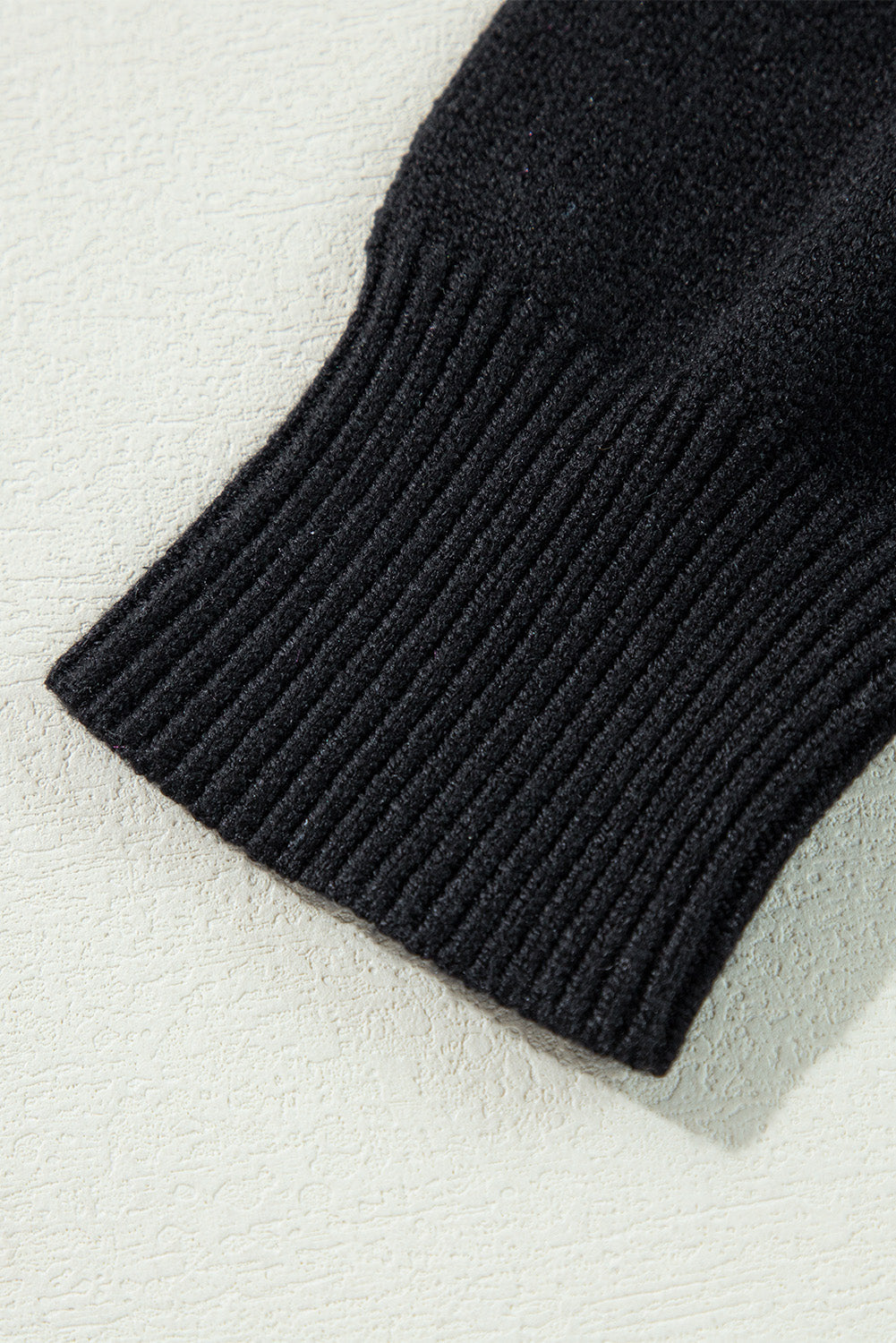 Black Boo Knitted Pattern Ribbed Edge Drop Shoulder Sweater eAura