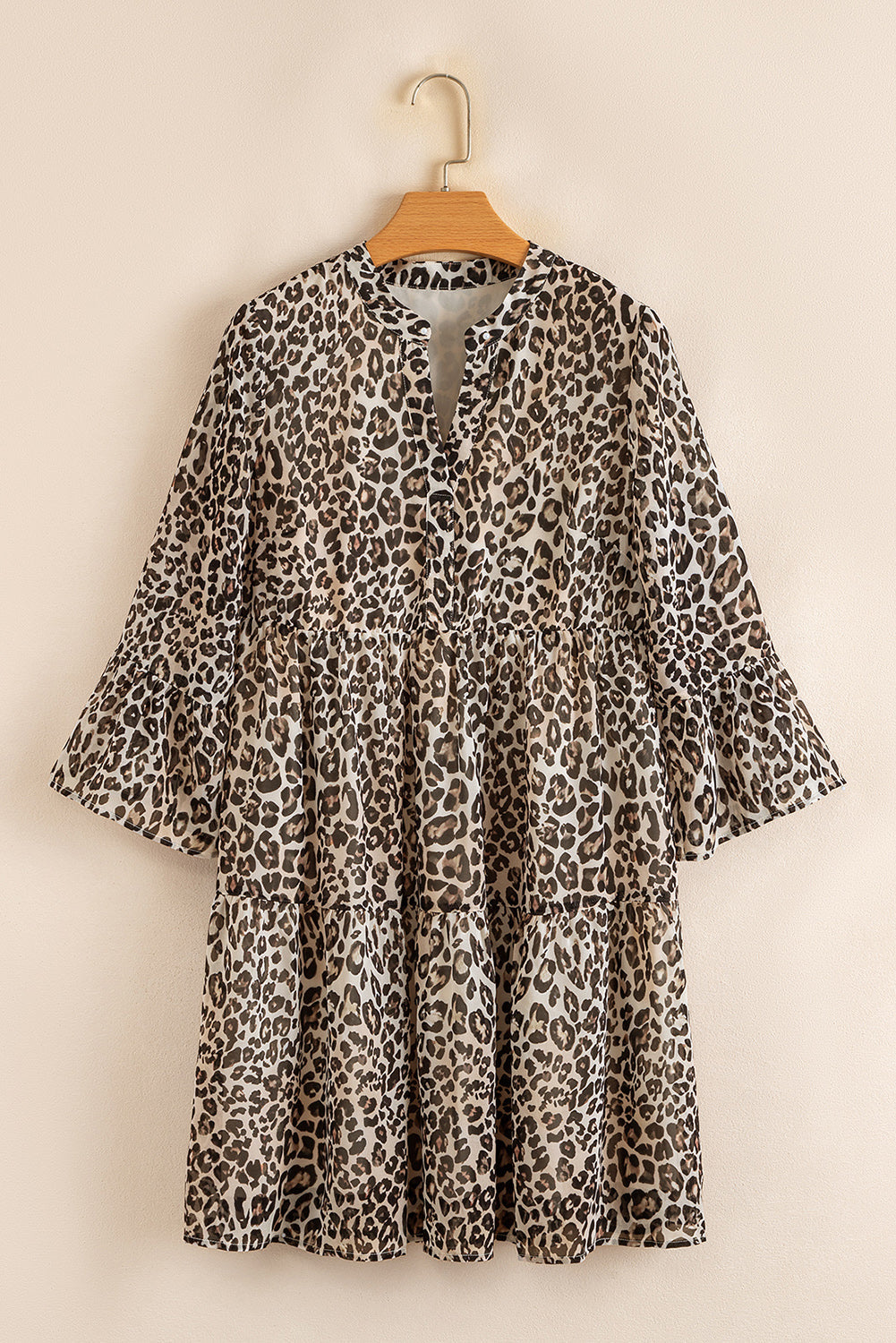 Leopard 3/4 Sleeve V-Neck Smock Dress - eAura