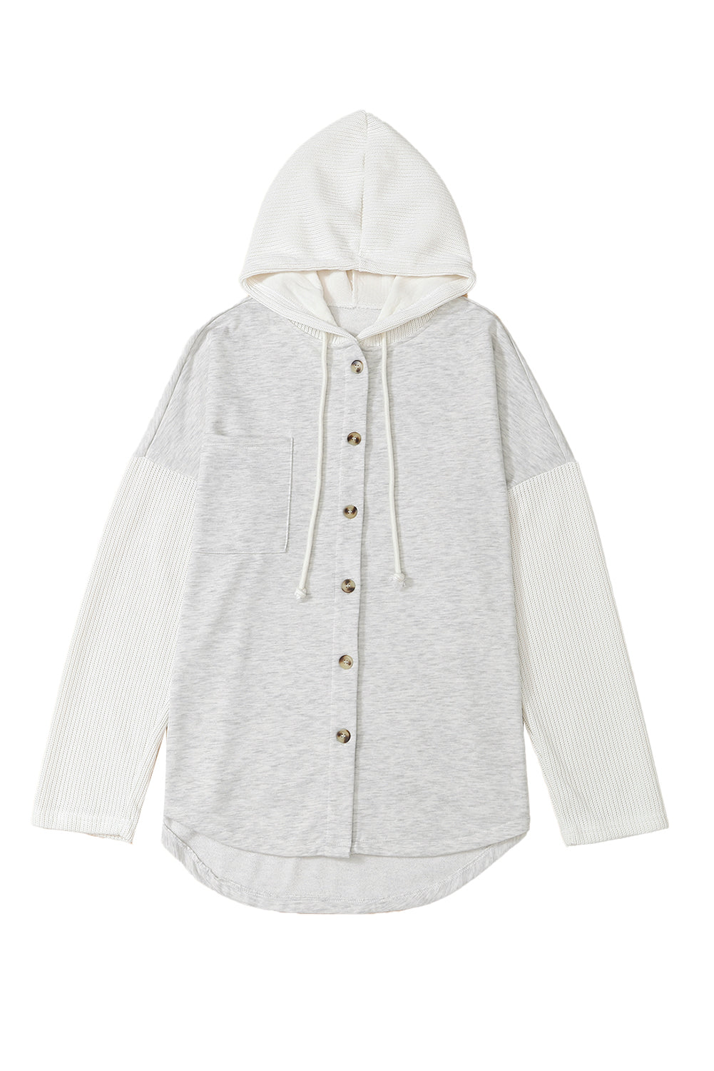 Grey Button Up Contrast Knitted Sleeves Hooded Jacket Beagle Boutique Fashion Outlet