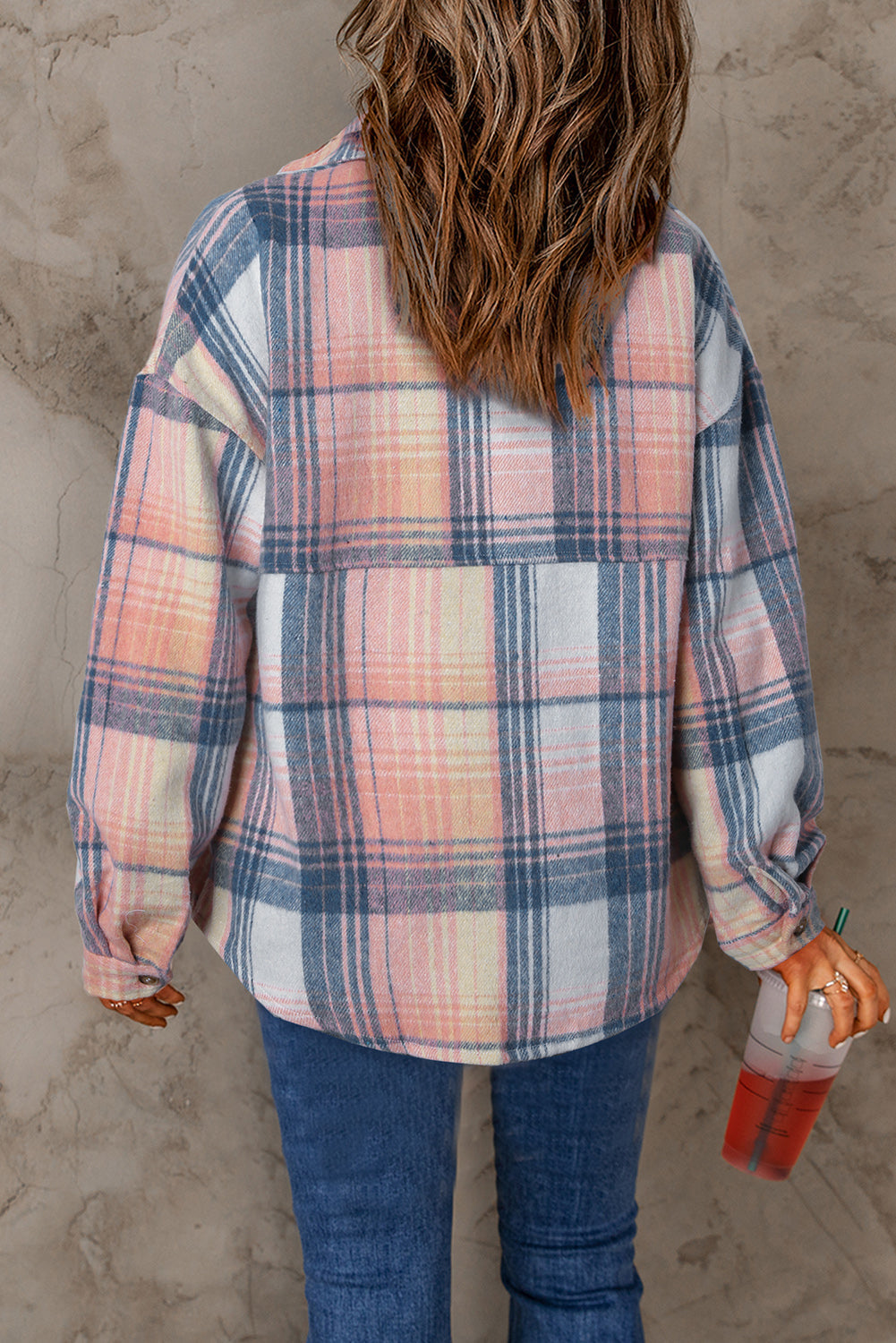 Pink Black/Pink Plaid Flap Pockets Shacket eAura