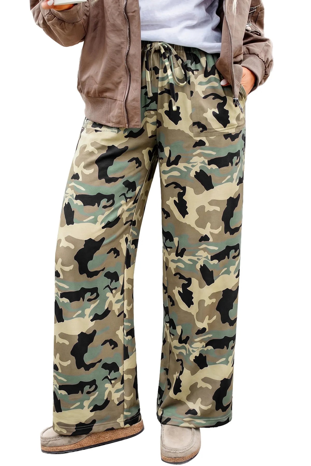 Camouflage Print Street Fashion Drawstring Shift Pants – Multicolour