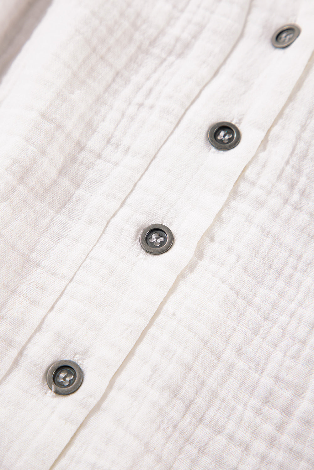 White Textured Short Sleeve Buttons Frayed Blouse eAura