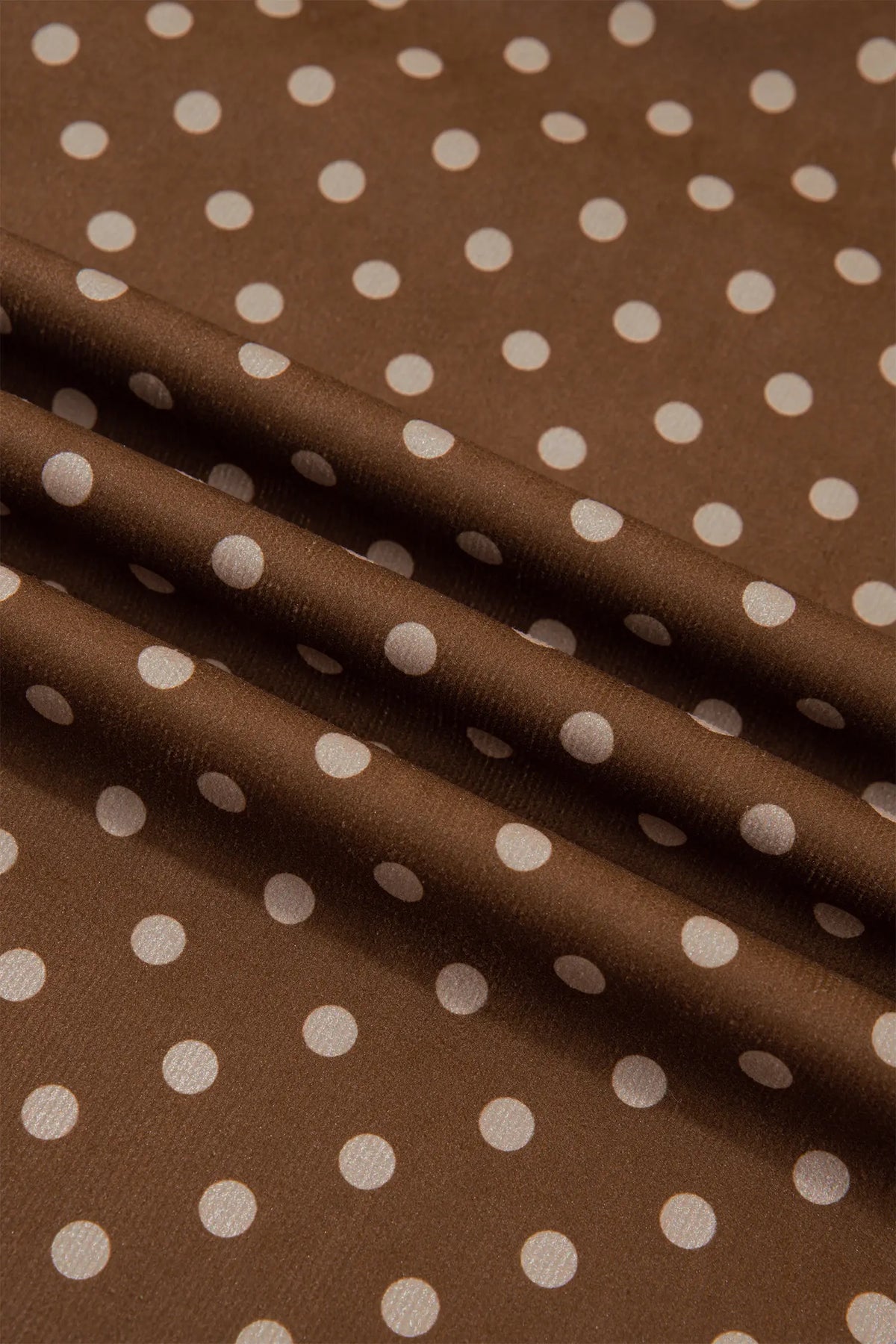 Polka Dot V Neck Long Sleeve Button Shift Dress – Brown