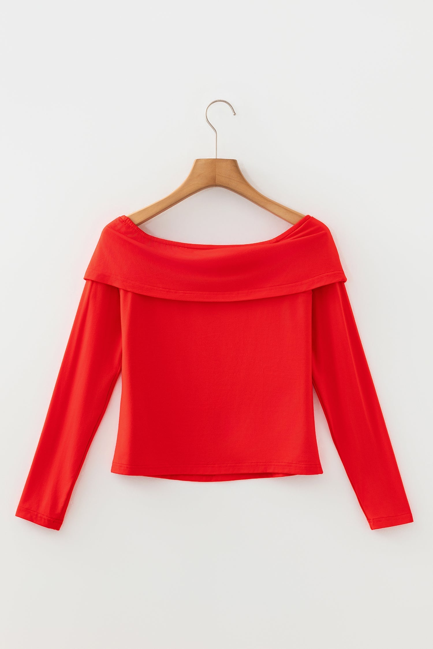 Foldover Off The Shoulder Long Sleeve Slim Top - eAura