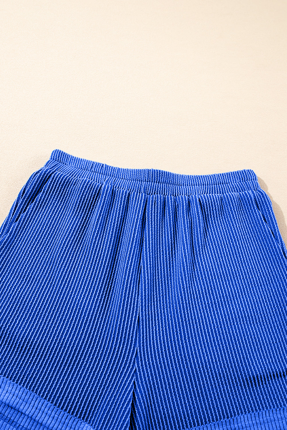 Sky Blue Ribbed Collared Half Zip Tank Top Two Piece Shorts Set eAura