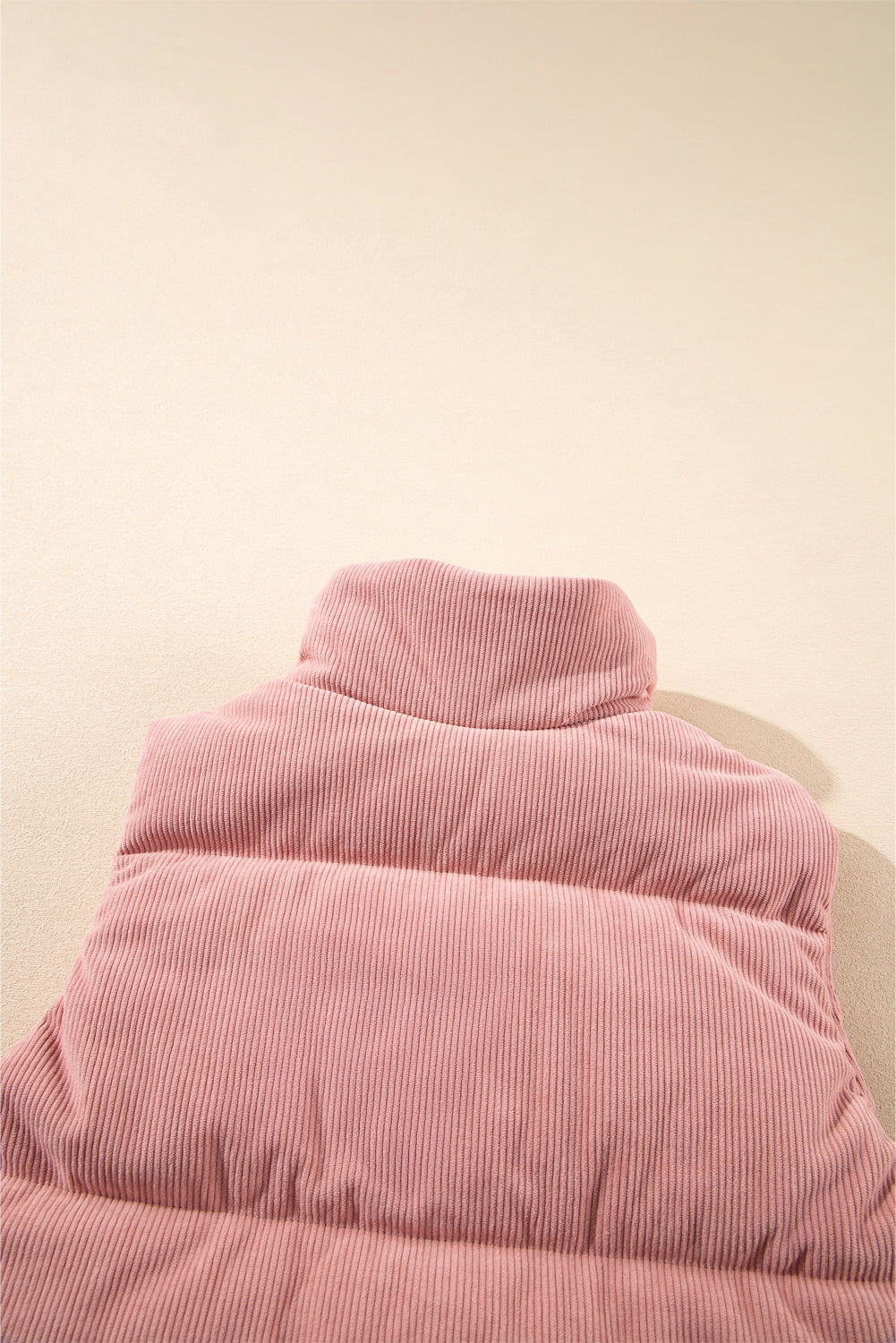Pink Cord Stand Neck Zipped Puffer Gilet eAura