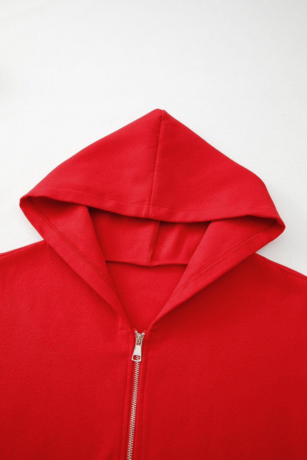 Fiery Red Solid Color Casual Zip up Hooded Coat BB Fashion Outlet