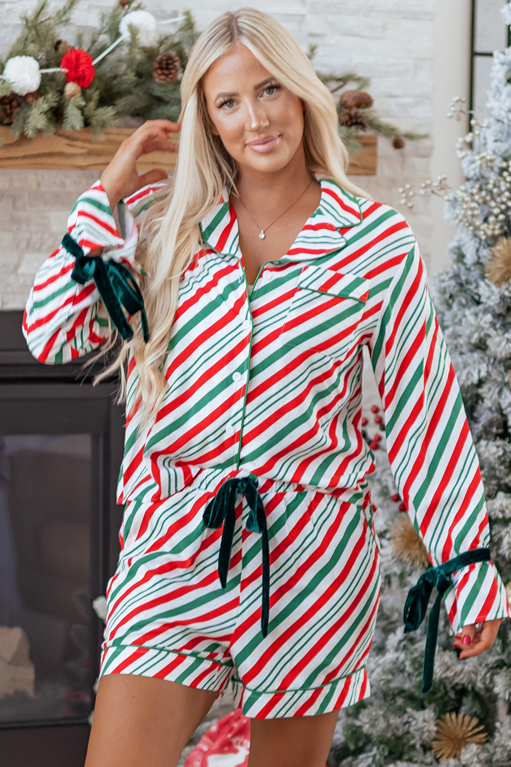 Green Stripe Christmas Pyjama Set - eAura