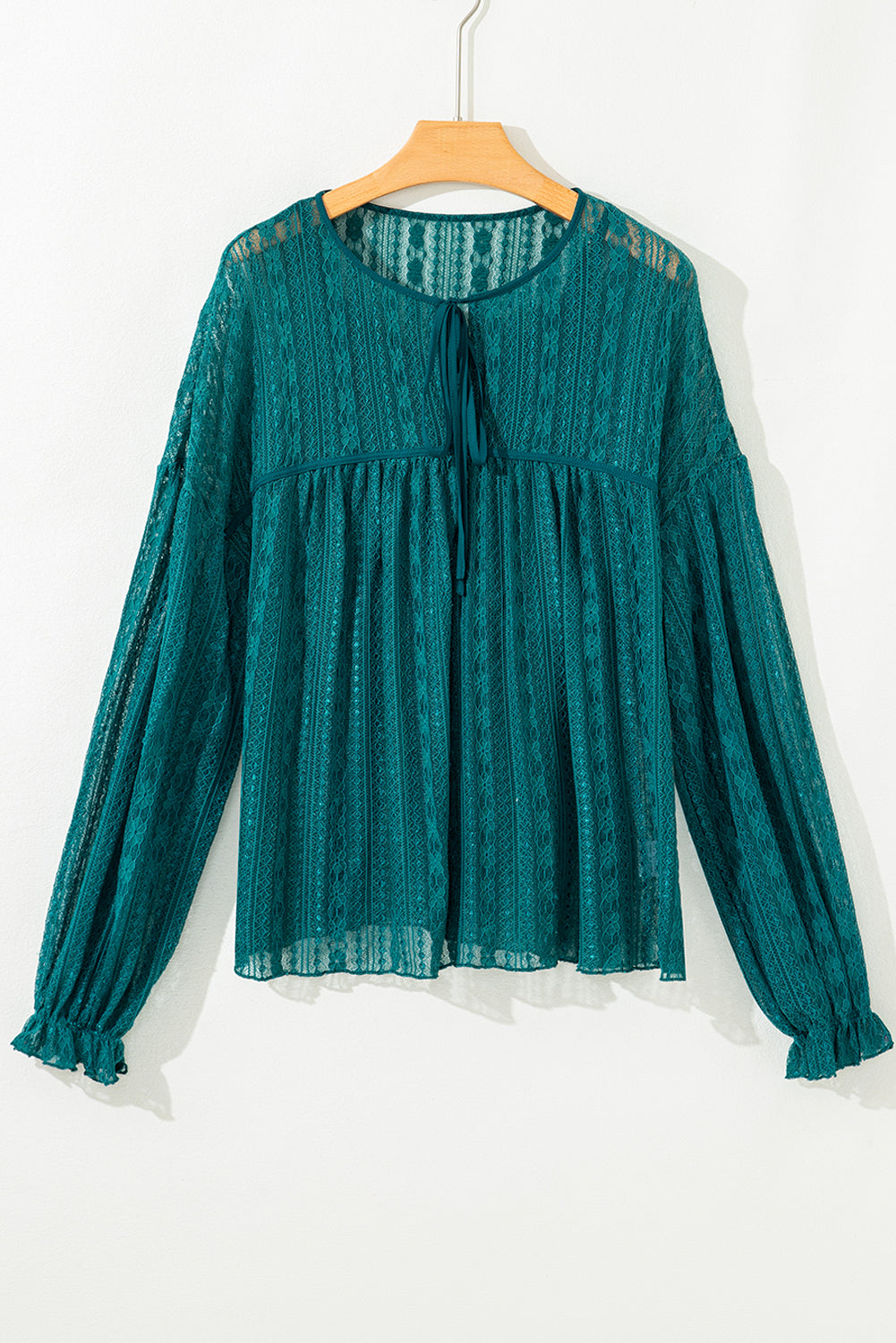 Sheer Lace Balloon Sleeve Babydoll Blouse - eAura