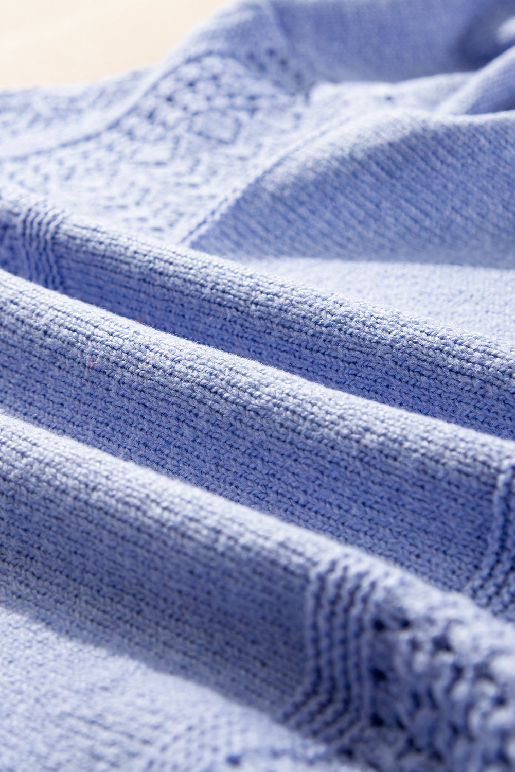 Sky Blue Eyelet Pattern Detail V Neck Drop Shoulder Sweater eAura