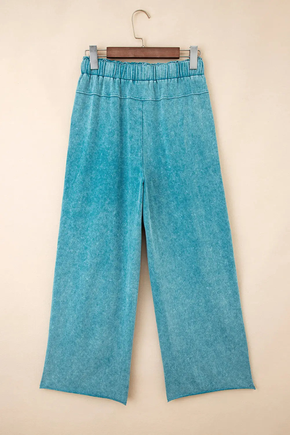 Mineral Wash High Waist Raw Hem Patched Trousers - Bottoms/Pants & Culotte
