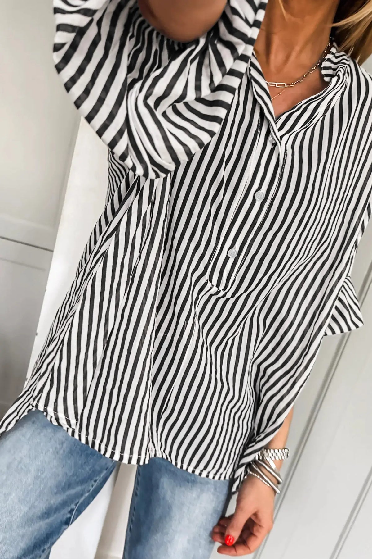 Black Striped Half Sleeve Button-Up Shirt – Black Stripe
