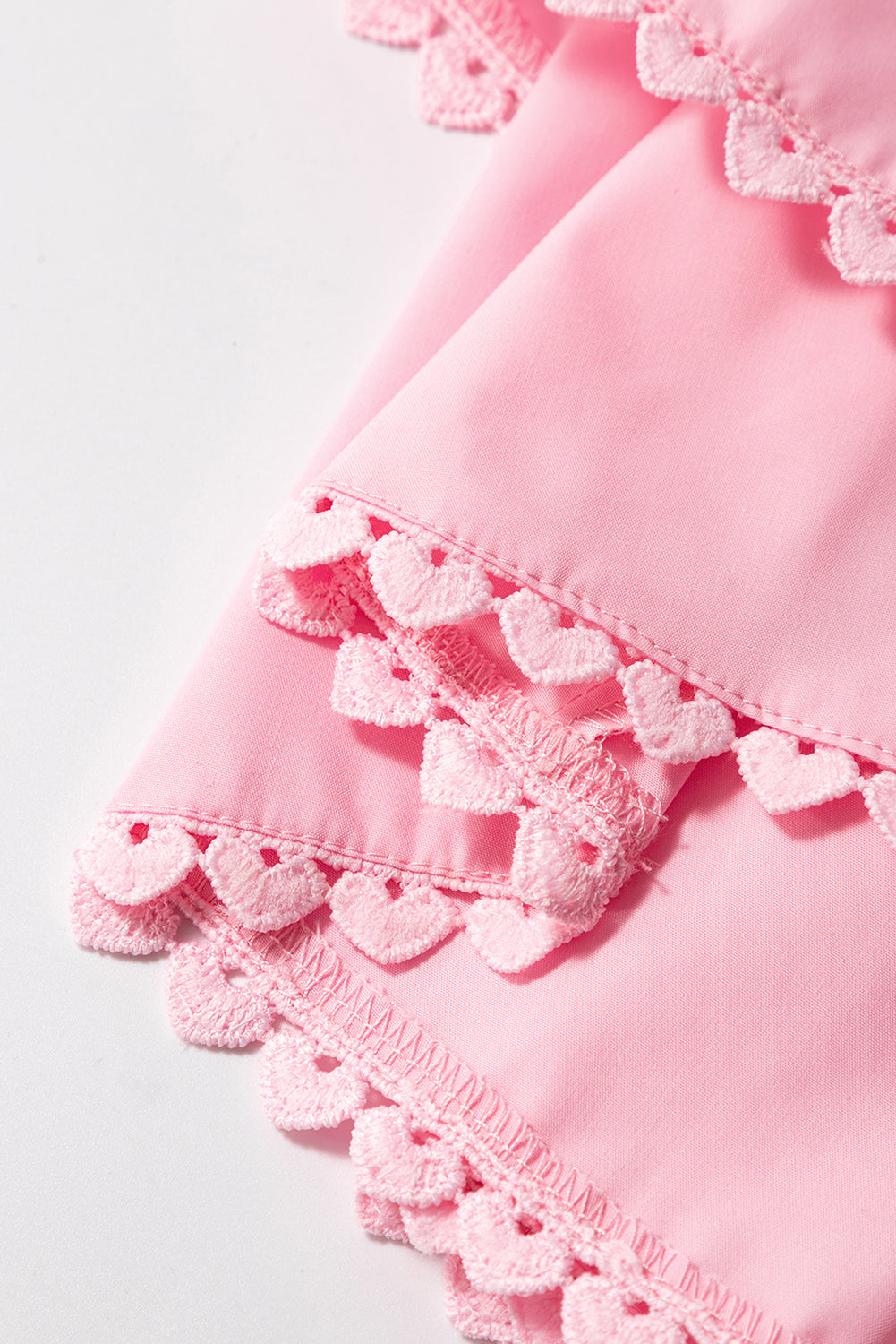 Pink Tiered Heart Trim Square Neck Flutter Top eAura